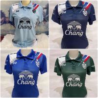 New เสื้อบอลหญิงทีมชาติไทย ขนาดฟรีไซร์ อก32-38 คอปก สีดำ