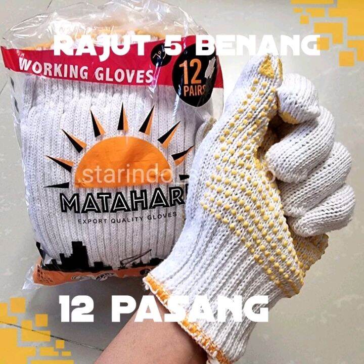 12 Pasang Sarung Tangan Bintik Rajut 5 Benang Safety Gloves Lazada Indonesia