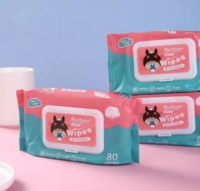 Baby Wipes  ทิชชู่เปียกทำความสะอาดสำหรับเด็ก  ทำความสะอาดหน้าได้ (5ห่อ)1ห่อ มี80แผ่น