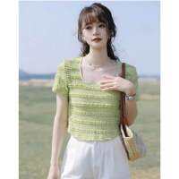 (พร้อมส่งจากไทยด่วน/ใหม่)#72021เสื้อยืดผู้หญิงคอเหลี่ยมแขนสั้นลดอายุเข้ารูปพอดีตัว2023 ฤดูร้อนใหม่