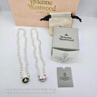 Vivienne Westwood Loelia faux-pearl necklace สร้อยคอไข่มุก วิเวียน จี้ดาวเสาร์  งานโลโก้ แม่เหล็กประกบ งานสวยมาก ไข่มุกเงาวิ้ง สายเชือกมัดปม ตามแบบแท้