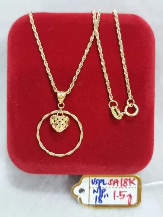 ladies necklace heart pendant rope chain saudi gold 18k Lazada PH