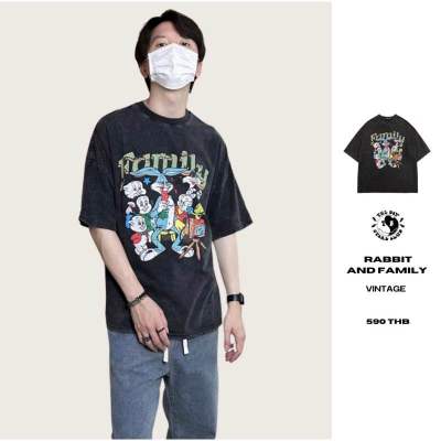 THEBOY- RABBIT AND FAMILY VINTAGE เสื้อยืดโอเวอร์ไซส์วินเทจ