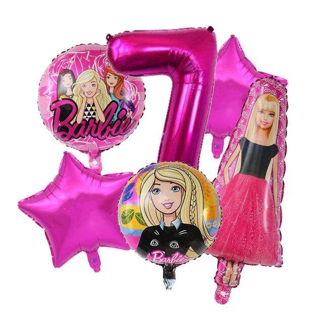 6in1 Character Barbie Balloons with Big Number 2ft | Barbie Theme party ...