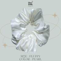 Scrunchie SATIN ไซส์ FLUFFY สี PEARL ยางรัดผม Handmade