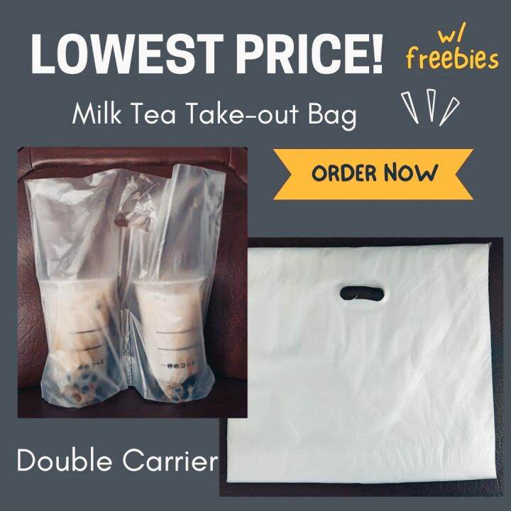 Milk Tea Double Carrier Plastic Bag Lazada PH