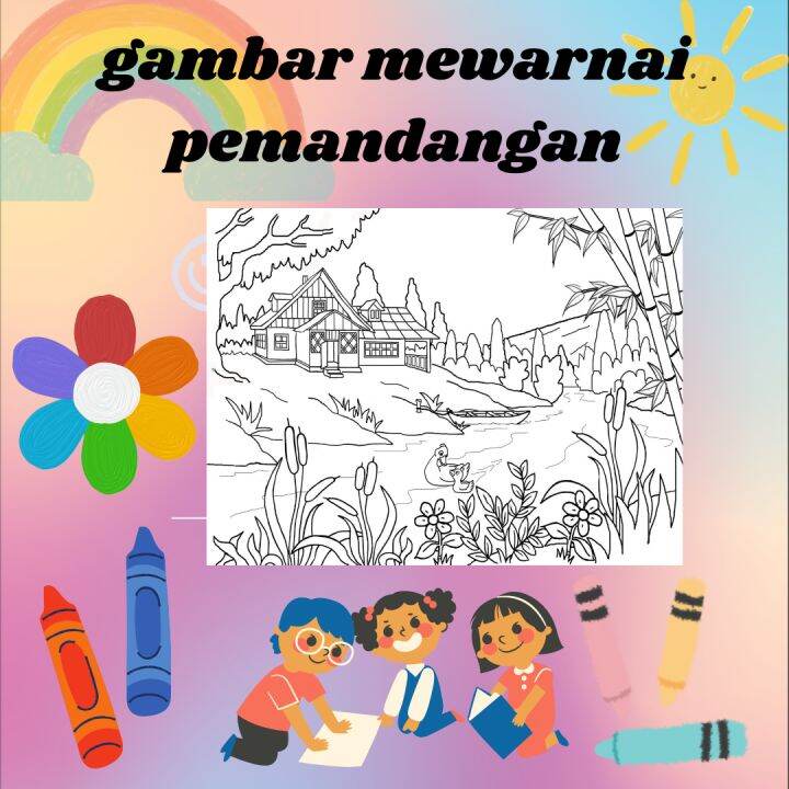 mewarnai gambar pemandangan anak PAUD/TK/SD | Lazada Indonesia