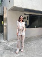 newlooksbkk 1294 ??SILK SATIN SHIRT + PLEATS PANTS เซ็ตเสื้อชาตินพิมพ์ลาย มาคู่กับกางเกงขายาวเอวสูงผ้าพลีท สวยหรู ดูดี