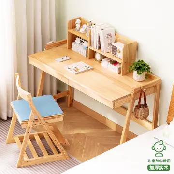 Solid Wood Bookshelf Integrated Table Kids's Study Desk Home