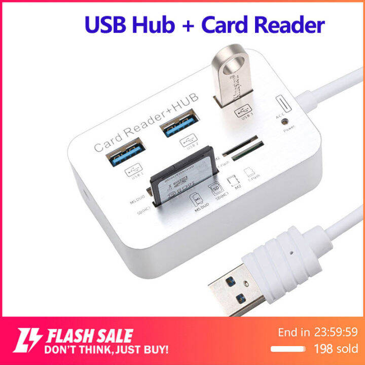 Card Reader All in one USB Card Reader SD Card Combo with USB Hub 3.0
