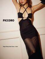 Piccoro - Stage Ready Maxi Dress black เดรสยาวสีดำ ดีเทลซีทรูครึ่งล่าง