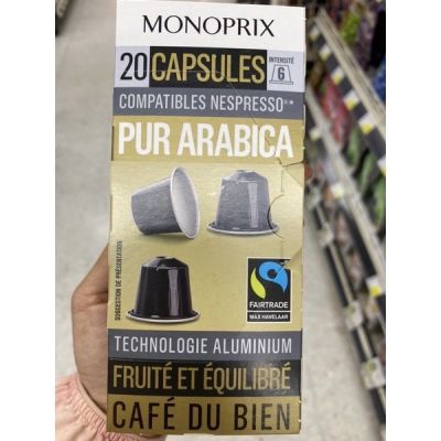 กาแฟอาราบิก้าแท้คั่วบด ชนิดแคปซูล ตรา โมโนพรีซ์ 100 g. Monoprix Capsules Compatibles Pur Arabica แคปซูล คอมแพตทิเบิ้ล เพอ อาราบิกา