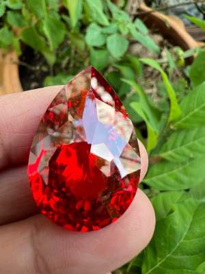 เพชร CZ รัสเซีย พลอย 170 กะรัต 1 เม็ด ตัดสำเร็จ เนื้อแข็ง CUBIC ZIRCONIA PEAR  RUBY RED ORANGE COLOR(ความยาว xความกว้าง)24x38 มิล