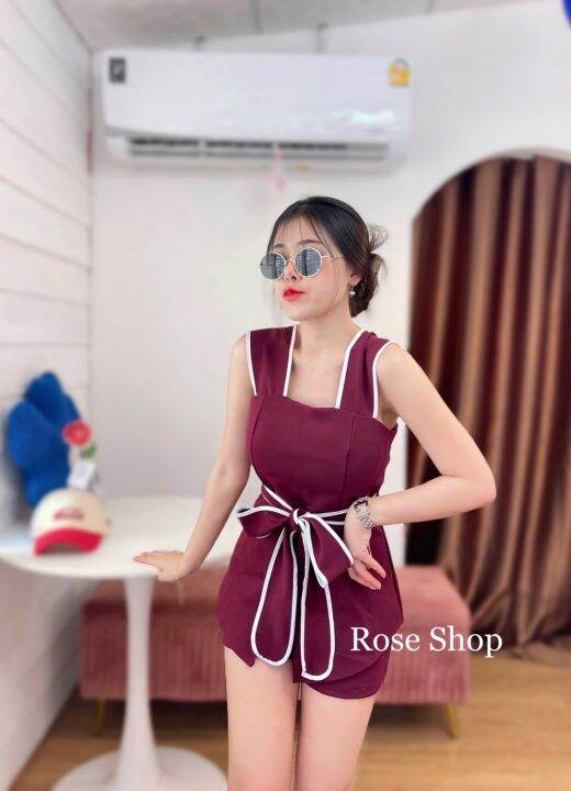 clo-rose-shop-ชุดเซ็ตงานป้าย-เสื้อสายเดี่ยวเสริมฟองน้ำผ่าหน้ามีสายผูกเอว-กางเกงขาสั้นผ้าเทพเนื้อดีมาก