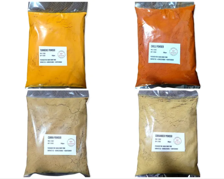 Red Chilli Powder, Coriander Powder, Turmeric Powder and Cumin Powder