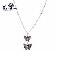 เงินแท้ / สร้อยคอเงินแท้ พร้อมจี้เงินแท้(รูปผีเสื้อคู่รัก) / Kr silver