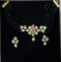 EVINCO JEWELRY AUSTRIAN STONE &amp; KUNDAN GOLD PLATED NECKLACE SET BLACK