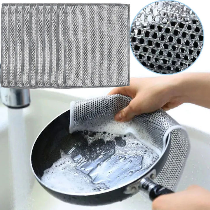 Double-sided silver wire dishcloth instead of steel wool kitchen