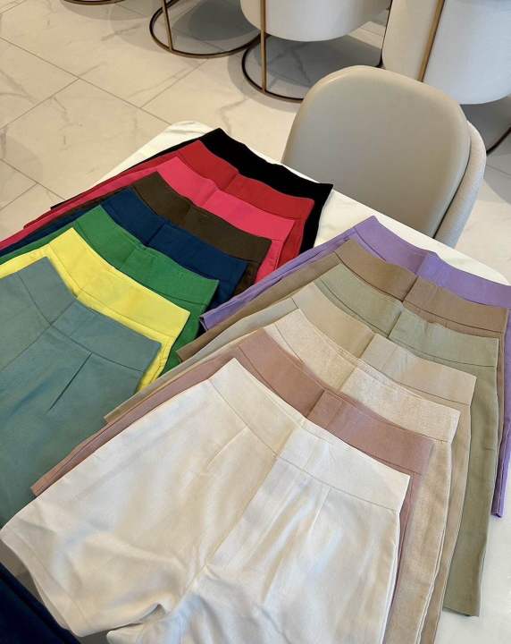 กางเกงขาสั้นลินินคอตตอน-happy-linen-short-pants-ทักแชท-สอบถามสีเพิ่มเติมค่ะ