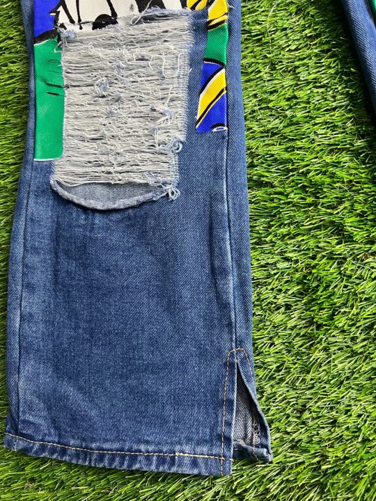 bu-8069-กางเกงยีนส์เอวสูงสกีนลายมิกกี้เมาส์-ลายโดนัลดั๊ก-น่ารักๆ-สกีนคมชัด-กางเกงยีน์ขากระบอก-กางเกงยีนส์น่ารัก