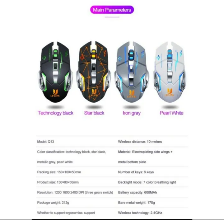 Upupin mouse gaming wireless RGB mode drag Click Q13 Lazada Indonesia