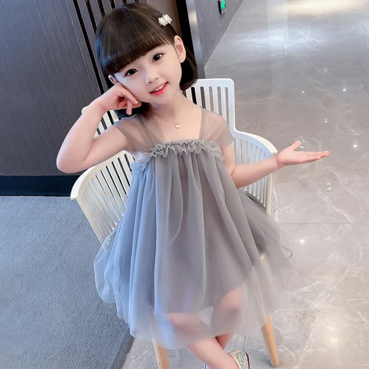 Pure Color Mesh Slip Dress 1YearOld Fashionable Puffy Lace Lazada