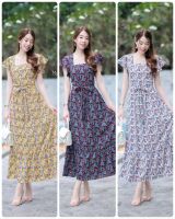 Maxi dress ลายดอกไม้ ดีเทลแต่งระบายที่แขนและชายกระโปรง มีซับใน มีโบว์ผูกเอวปรับระดับเอวได้
งานซิปซ่อนด้านหลัง รอบอก 34-36"