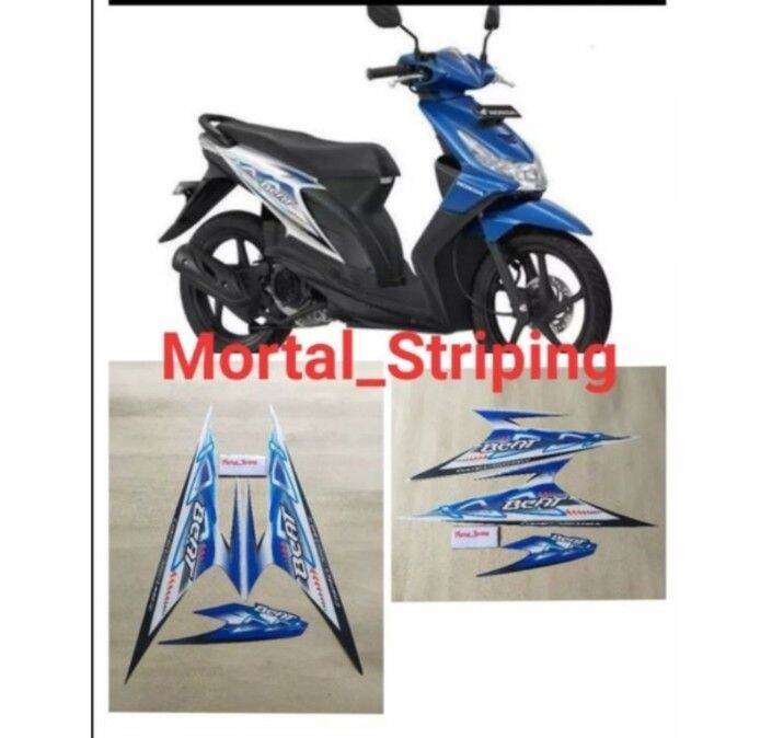 STICKER SET STRIPING LIST MOTOR HONDA BEAT KARBU 2011 2012 BIRU PUTIH