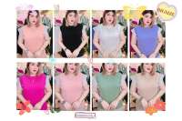 LO เสื้อยืดแต่งลูกไม้แขน  สีน่าร้ากsocute สุดพรีเมียมจัดเต็ม สีพื้น รอบอก 38-46”ยาว 24” ไซส์ใหญ่ [หน้าผ้า42”]