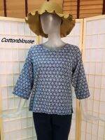 Cottonblouse  D011 เสื้อผ้าฝ้ายเมืองพิมพ์ลาย คอกลม แขนสี่ส่วน เบลาส์ใส่สบายๆ สไตสฺ์ญี่ปุ่น