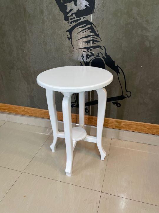 tt-shop-โต๊ะกาแฟไม้สัก-ขนาด50-50สูง70cm-โต๊ะกาแฟกลม-โต๊ะอเนกประสงค์-สีขาว