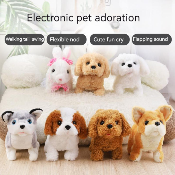 Simulation Plush Dog Electronic Interactive Pet Puppy and Traction Rope  Walking Barking Tail Wagging Companion Toys For Kids