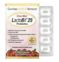 California Gold Nutrition LactoBif โพรไบโอติก Cran-Max 2.5 หมื่นล้าน CFU บรรจุแคปซูลผัก 30 แคปซูล