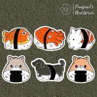 ʕ •ᴥ•ʔ ✿ พร้อมส่ง : เข็มกลัดเซ็ทข้าวปั้นซูชิ x สัตวต่างๆ | Sushi x Animals Enamel Brooch Pin Set.