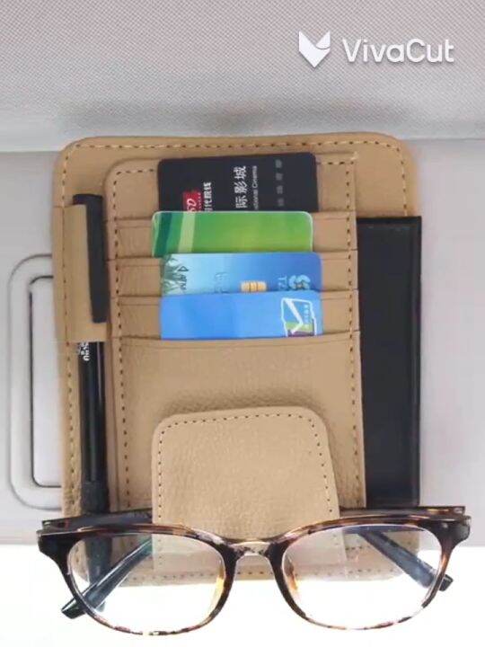 Ready Stock Multifunction PU Leather Universal Car Sun Visor Organizer Card Storage Sunglass