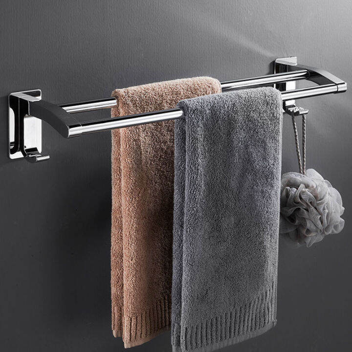 Punch-Free Stainless Steel Towel Rack Bathroom Towel Rack Bathroom Hanger  Toilet Rack Towel Bar Single and Double Poles | Lazada Singapore