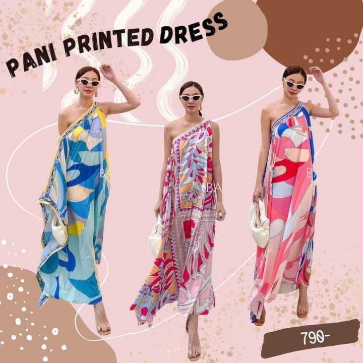 base-pani-printed-dress-แม็กซี่เดรสปาดไหล่-เดรสปาดไหล่-ชุดไปเที่ยวทะเล