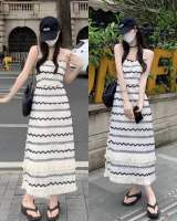 Fashion Dress ชุดเดรสยาวสายเดี่ยวงานนำเข้าพร้อมส่งจากไทย ชุดเดรสคาเฟ่