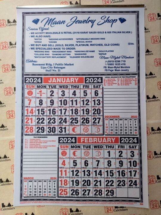 LA CALENDARS 2024 250PCS MAAN | Lazada PH