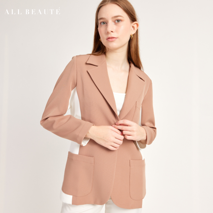 all-beaute-เบลเซอร์-เสื้อสูท-ronda-blazer-สีน้ำตาลอ่อนแถบขาว