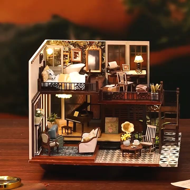 Mô hình nhà DIY Doll House Nhà Cổ Nhật Bản Mica chống bụi Bộ dụng cụ và  Keo dán  MixASale