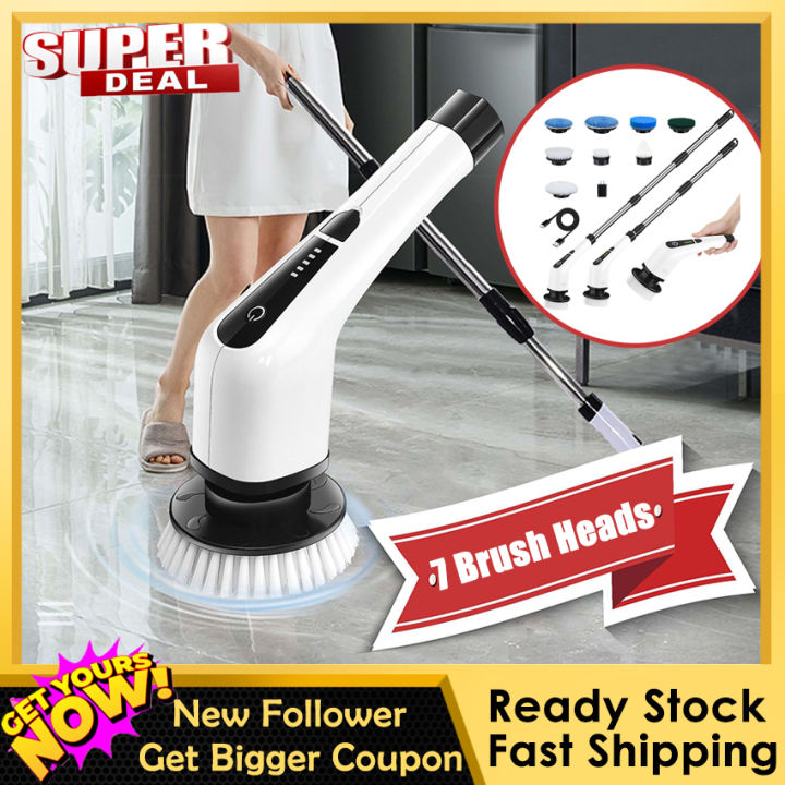8 In 1 Electric Spin Scrubber,Cordless Scrubber Cleaning Brush with 7  Replaceable Brush Heads,2 Speeds Power Scrubber Brush for