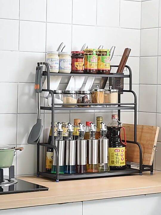 【COD】Spice Rack Organizer 2/3 Layers with Cutting Board and Chopstick ...