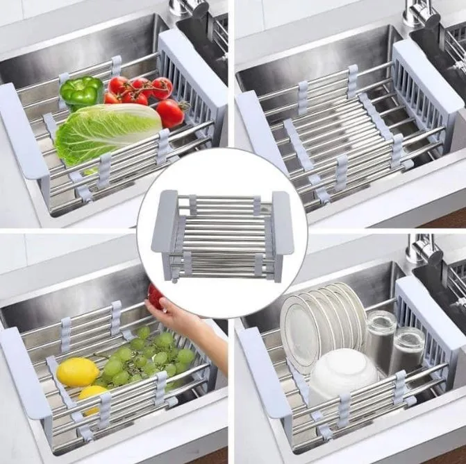 Retractable Sink Water Filter Rack Drain Basket Stainless Steel Kitchen