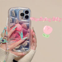 Wansheng เคสโทรศัพท์มือถือลายภาพสีน้ำมันลายดอกทิวลิปสีชมพูลายดอกไม้มีโซ่สำหรับสาวๆ iphone13promax iPhone 13เคสนิ่มซิลิโคนกันกระแทกไอเดียสร้างสรรค์ดูมีระดับสำหรับผู้หญิงแบบใหม่11 14Pro 12 14PM