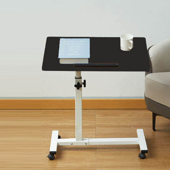 Upgraded folding bedside table adjustable height with 4 brake wheels sofa small table office