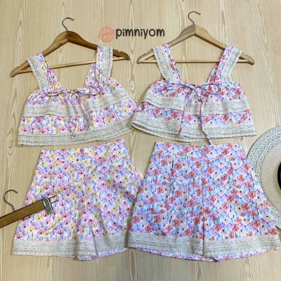 ♡ NN | SET 2ชิ้น เสื้อ+กางเกง ผ้าฉลุลายดอก เนื้อผ้า Dabby  น่ารักมาก