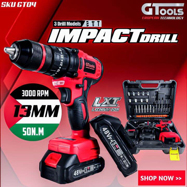 Bor cordless GTOOLS EROPA GT04 48V 13mm brushless impact drill fullset