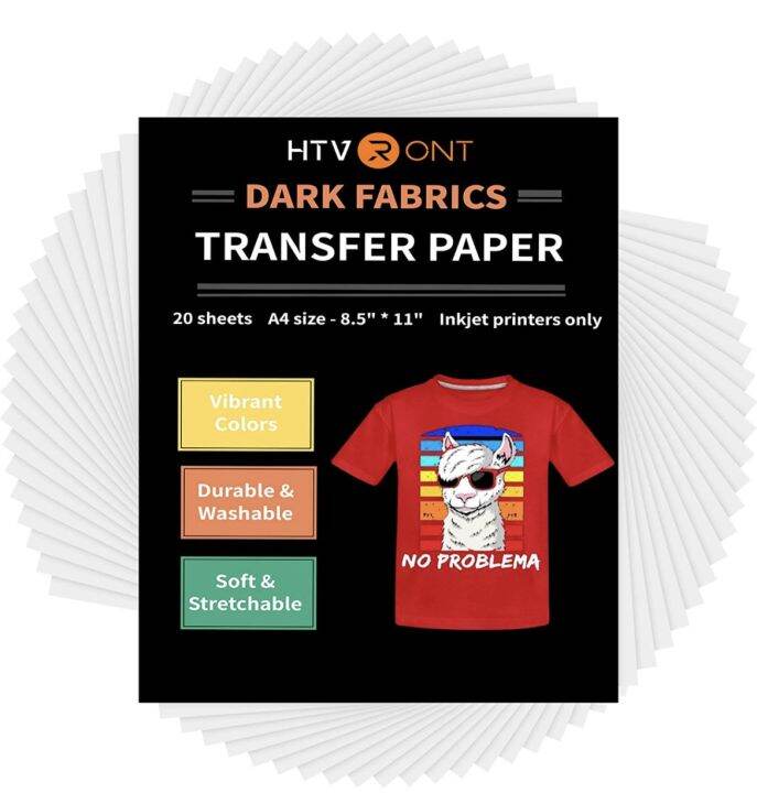 HTVRONT Printable Heat Transfer Vinyl for Dark Fabric, 8.5" X 11