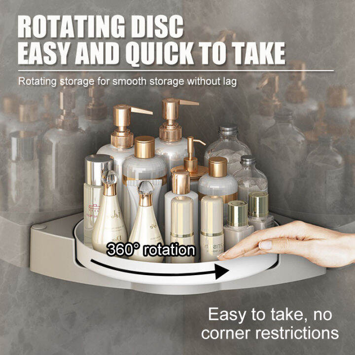 Rotating bathroom wallmounted triangular storage without punching